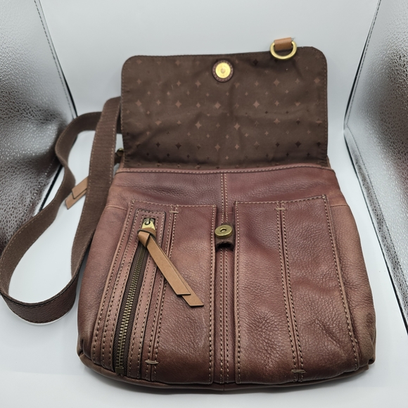 Fossil Morgan Zip Top Crossbody Messenger Shoulder Bag Brown Pebble Leather - Picture 2 of 14